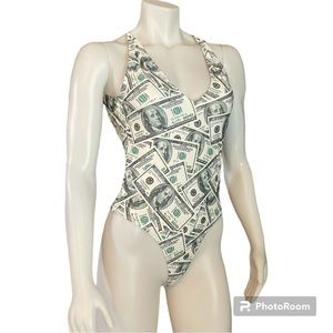 $100 Bill One Piece Bathing Suit Size M